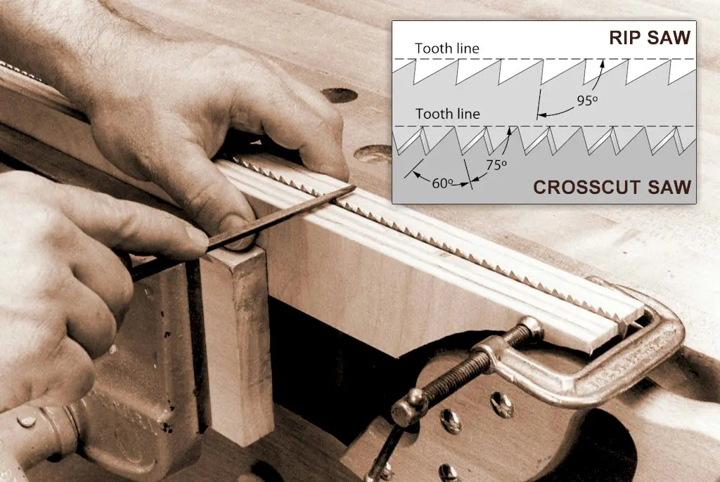 Filing the teeth of a hand saw