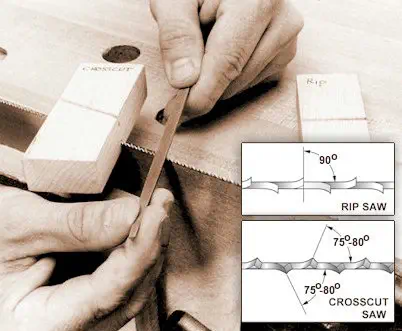 Sharpening hand saw teeth with triangular file