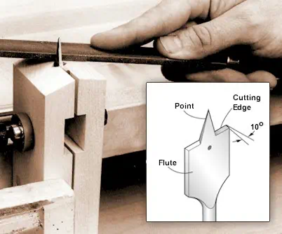 Sharpening flutes of spade bit with mill file